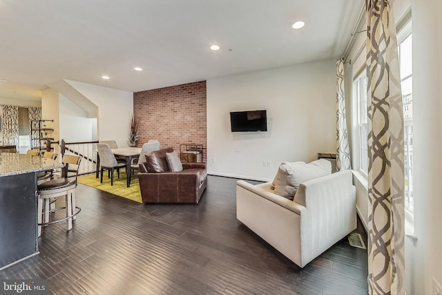 living room with dark wood-type flooring