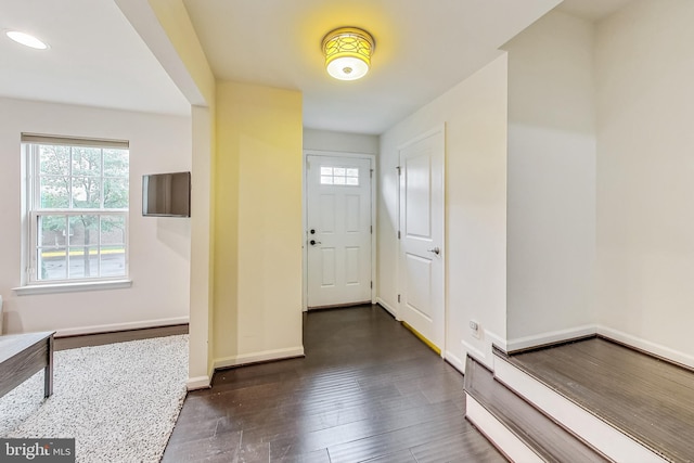 entrance foyer featuring dark hardwood / wood-style floors