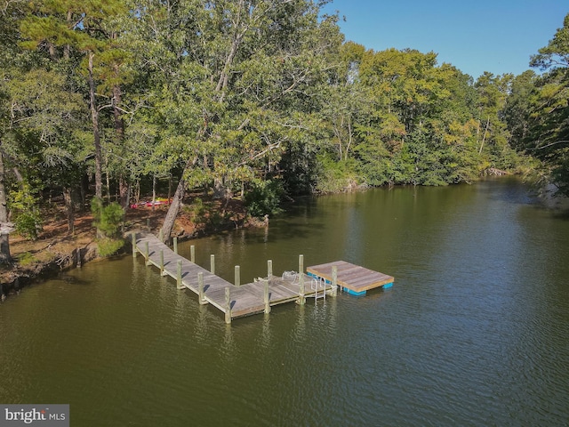 view of dock with a water view