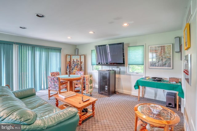 living room with carpet floors