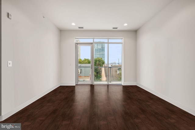 empty room featuring a wealth of natural light and dark wood-type flooring