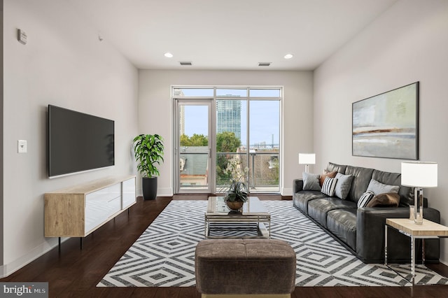 living room featuring dark hardwood / wood-style floors