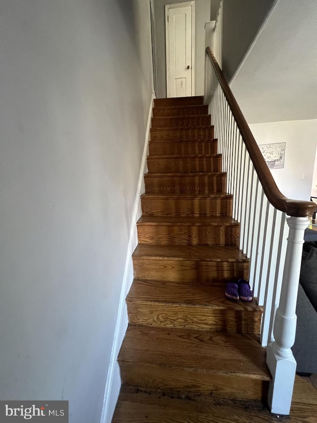 staircase featuring hardwood / wood-style floors