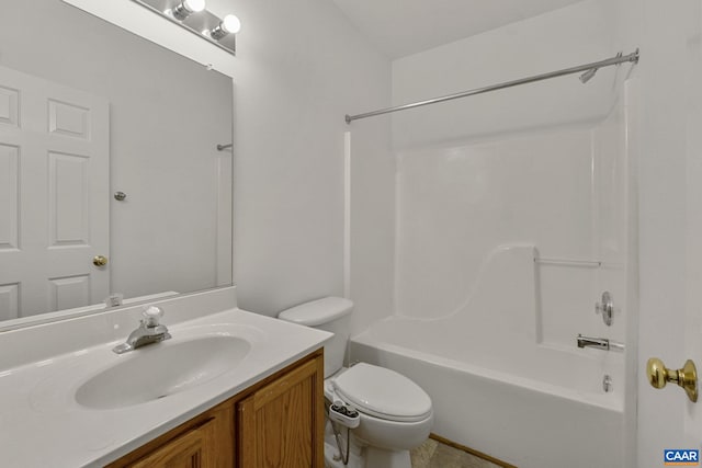 full bathroom featuring shower / washtub combination, vanity, and toilet