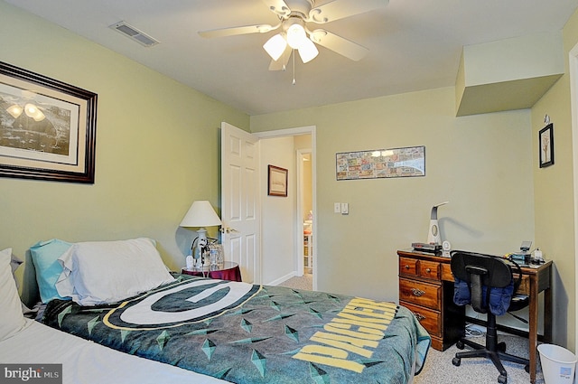 bedroom featuring carpet floors and ceiling fan