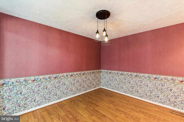 spare room featuring a textured ceiling and wood-type flooring