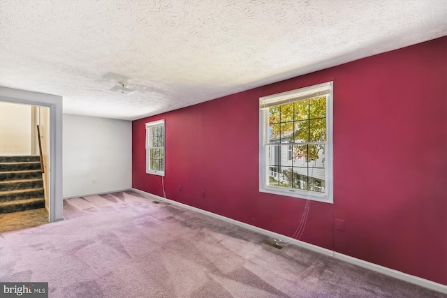 spare room with carpet and a textured ceiling