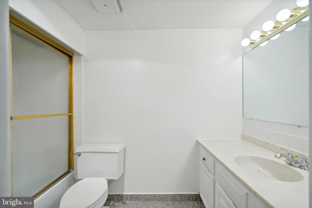 full bathroom with vanity, toilet, and combined bath / shower with glass door