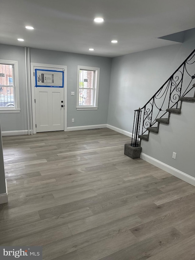 foyer entrance with wood-type flooring and a healthy amount of sunlight