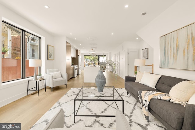 living room with light hardwood / wood-style flooring