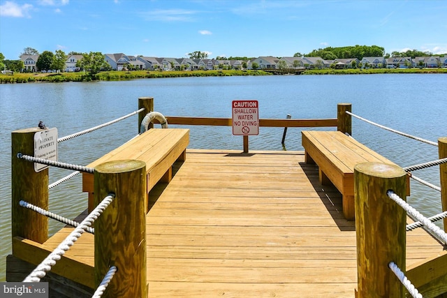 dock area with a water view