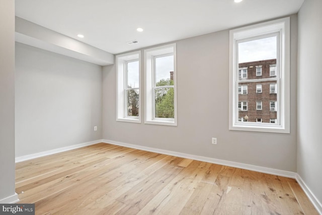 empty room with light wood-type flooring and plenty of natural light