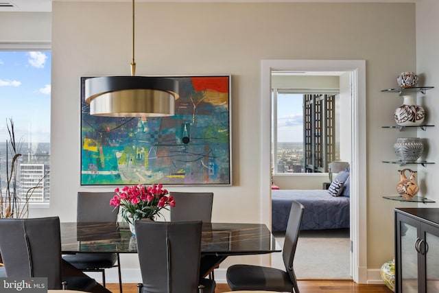 dining area with hardwood / wood-style flooring