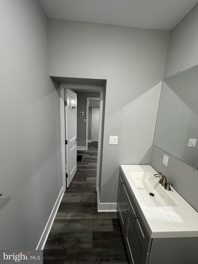 bathroom featuring wood-type flooring and vanity