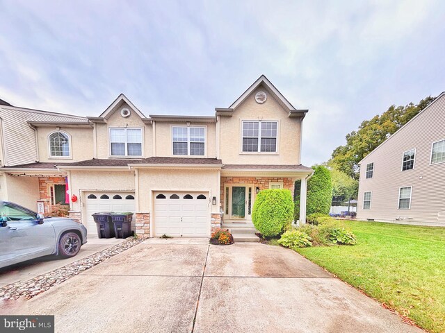 107 Sequoia Dr, Berlin, NJ 08009 - multi unit property with driveway, a garage, stucco siding, and a front lawn