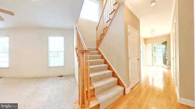 107 Sequoia Dr, Berlin, NJ 08009 - staircase with wood finished floors and ceiling fan