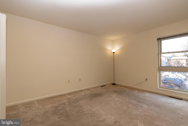 spare room featuring light colored carpet