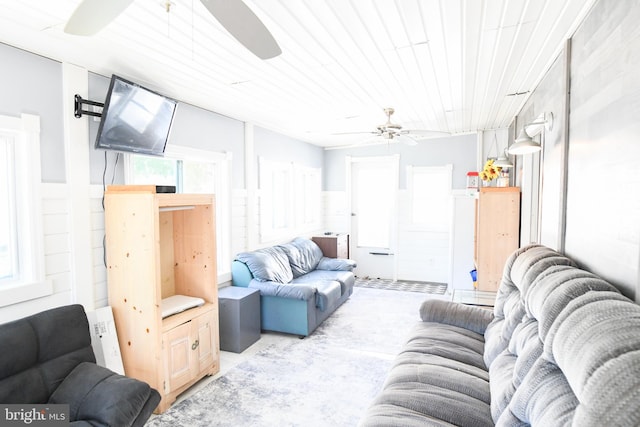 living room featuring ceiling fan