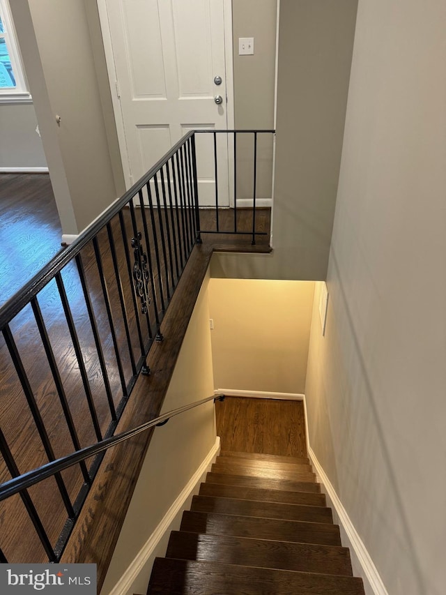 stairs featuring hardwood / wood-style flooring