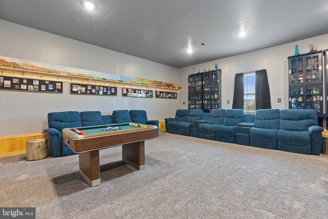 game room featuring carpet floors and pool table