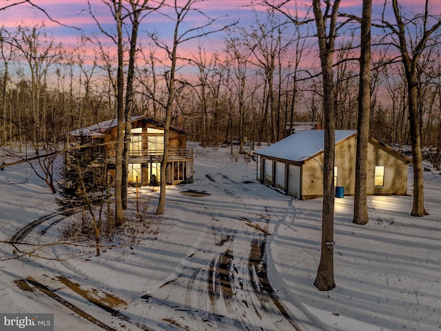 view of snow covered deck