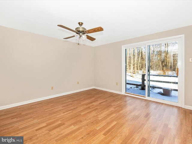 spare room with ceiling fan and light hardwood / wood-style floors