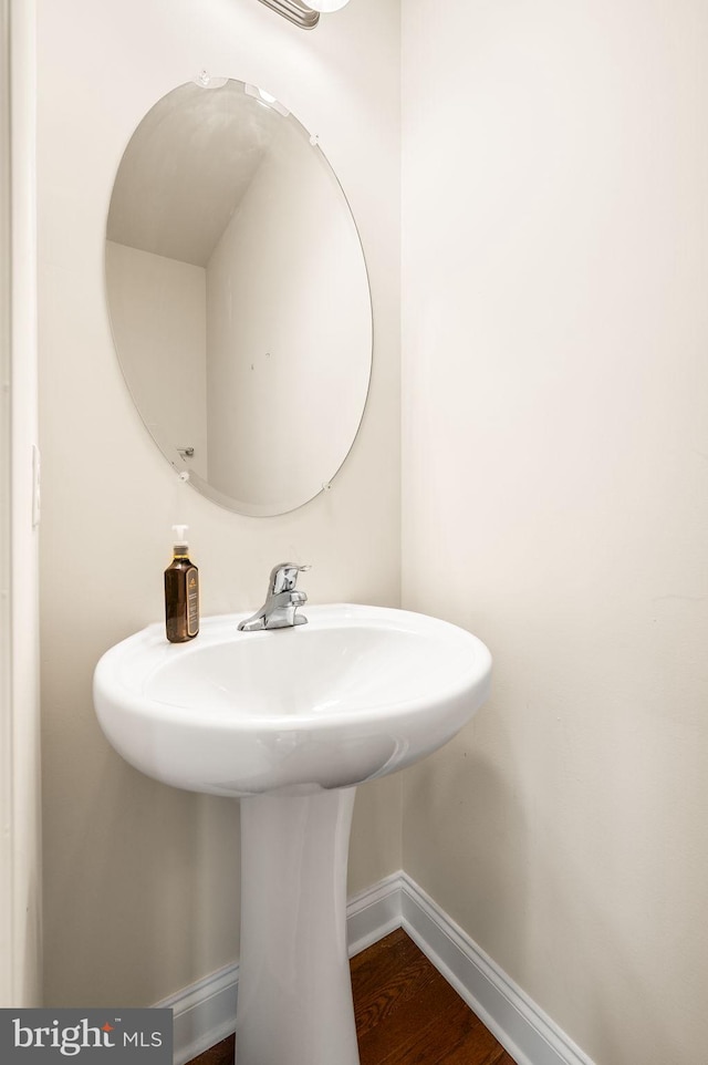 bathroom with wood-type flooring and sink