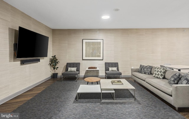 living room featuring dark hardwood / wood-style flooring