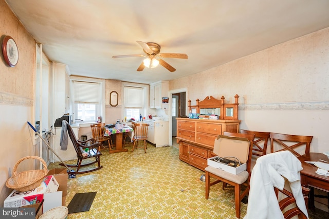 interior space featuring ceiling fan