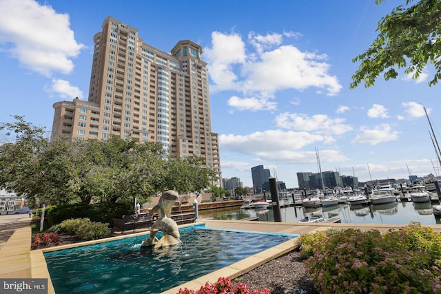 exterior space featuring a water view