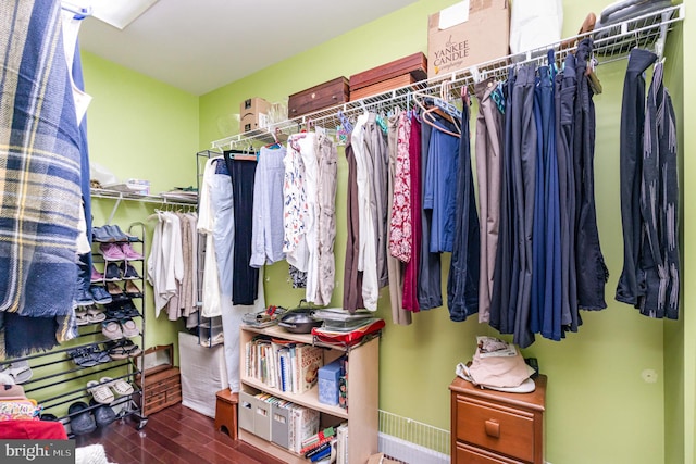 walk in closet featuring dark hardwood / wood-style flooring