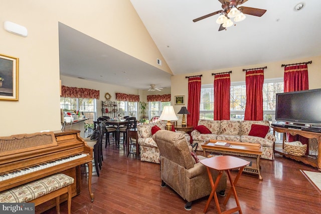 10 Eagle Bluff St, Fredericksburg, VA 22406 - living room with ceiling fan, wood finished floors, and high vaulted ceiling