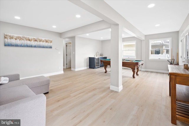 game room featuring light wood-type flooring and pool table