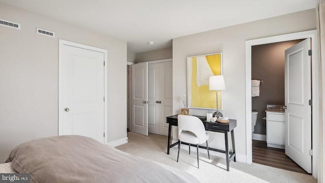 carpeted bedroom featuring multiple closets