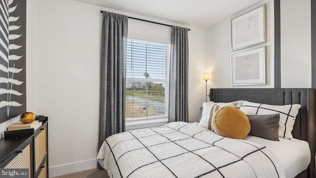 bedroom featuring multiple windows and carpet