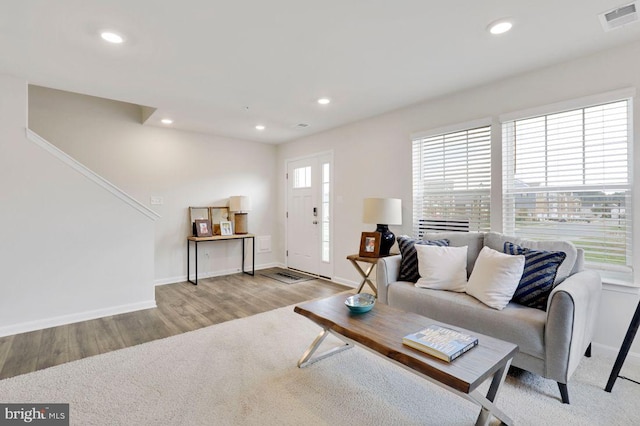 living room featuring light wood-type flooring