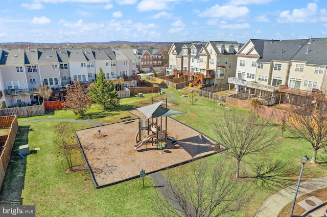 drone / aerial view with a residential view