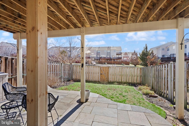 view of patio / terrace featuring a residential view and a fenced backyard