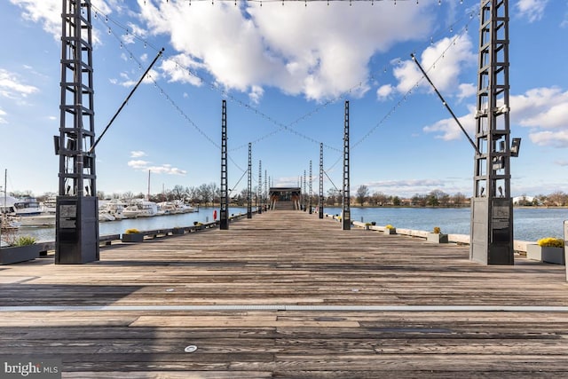 view of dock with a water view