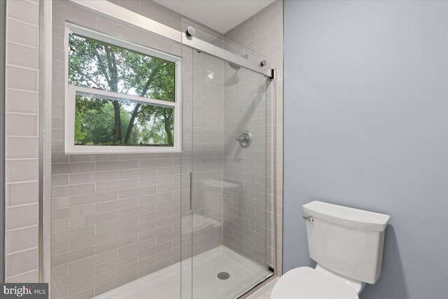 bathroom with toilet and an enclosed shower