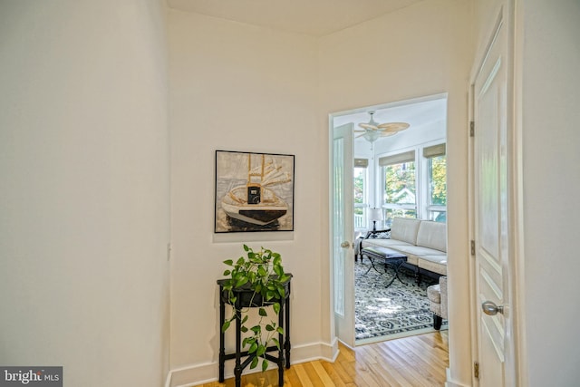 corridor with light hardwood / wood-style floors