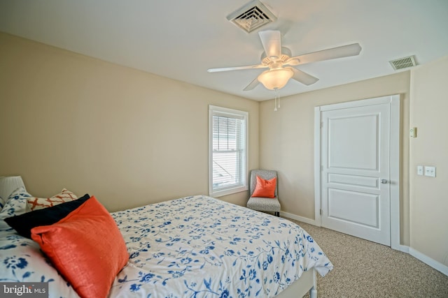 bedroom featuring carpet flooring and ceiling fan