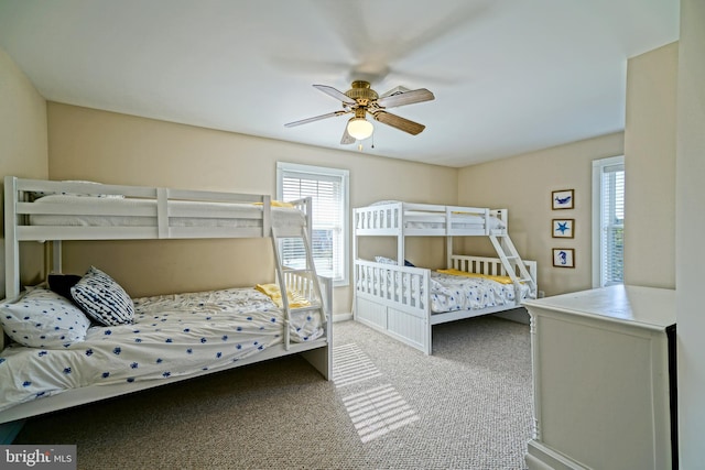 bedroom featuring carpet and ceiling fan