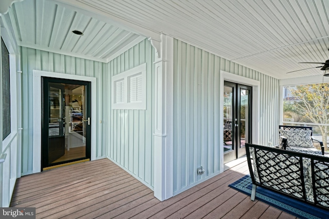 wooden terrace with ceiling fan