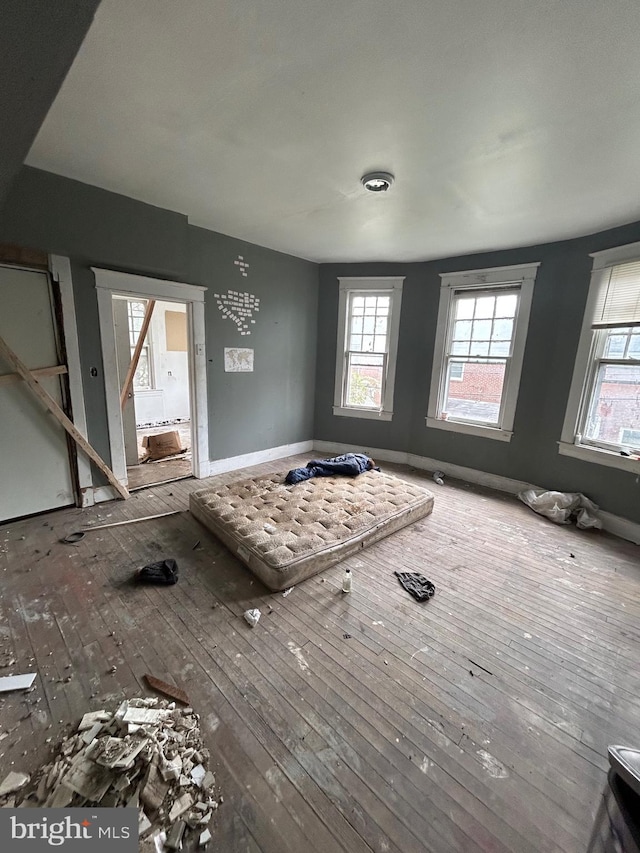 misc room with plenty of natural light, wood-type flooring, and baseboards