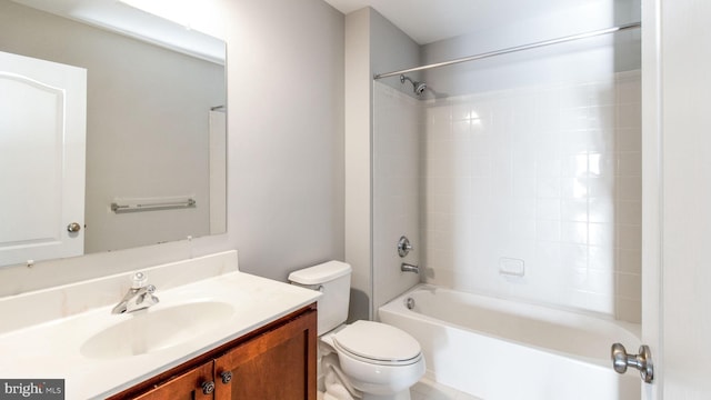 full bathroom featuring vanity, toilet, and tub / shower combination