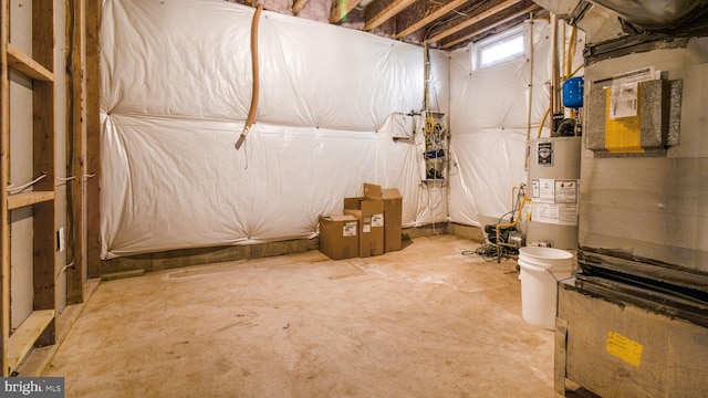 basement featuring gas water heater