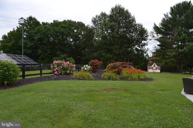 view of yard featuring a shed