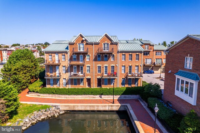 exterior space featuring a water view