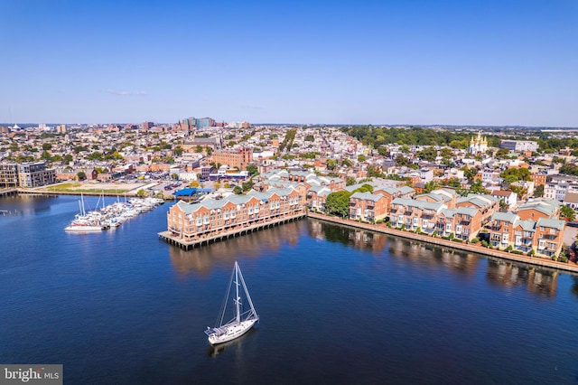 bird's eye view featuring a water view